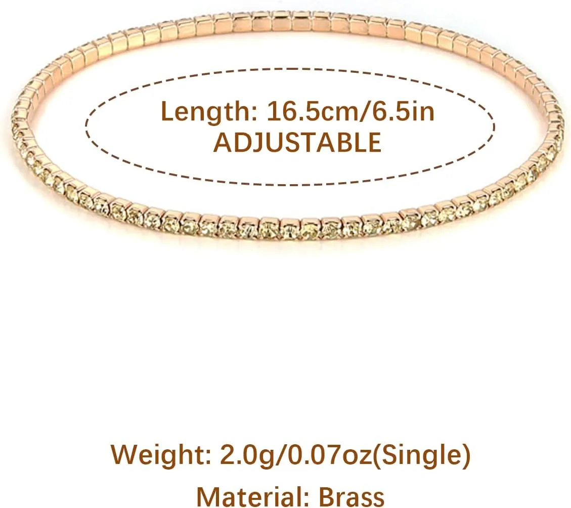 HZMAN 10 Pcs Tennis Bracelets Set for Women 14K Gold Plated Dainty Cubic Zirconia Adjustable Stackable Stretch Bracelet Wedding Party Jewelry Gift