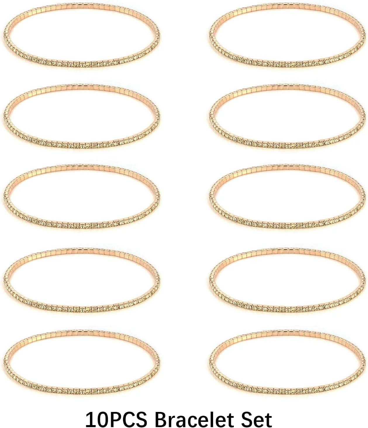 HZMAN 10 Pcs Tennis Bracelets Set for Women 14K Gold Plated Dainty Cubic Zirconia Adjustable Stackable Stretch Bracelet Wedding Party Jewelry Gift