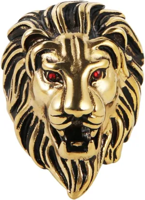HZMAN Men's Vintage 316L Stainless Steel Lion Red Eyes Rings Heavy Metal Rock Punk Style Gothic Biker Ring Silver Gold Black 3 Colors