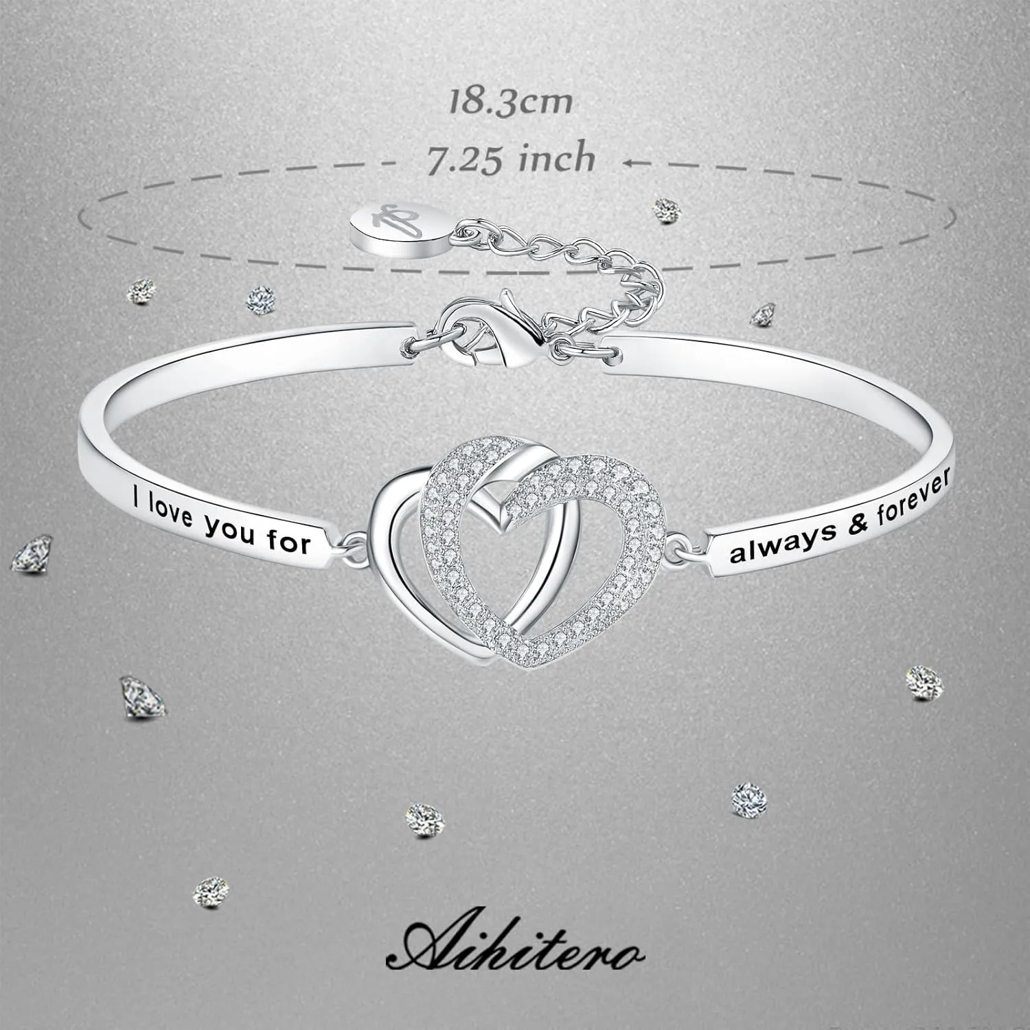 I Love You for Always and Forever/to The Moon and Back Bangle Bracelet, Birthday Anniversary Xmas Jewelry Presents for Girlfriend Wife Nana Auntie Mom Daughter Sister