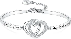 I Love You for Always and Forever/to The Moon and Back Bangle Bracelet, Birthday Anniversary Xmas Jewelry Presents for Girlfriend Wife Nana Auntie Mom Daughter Sister