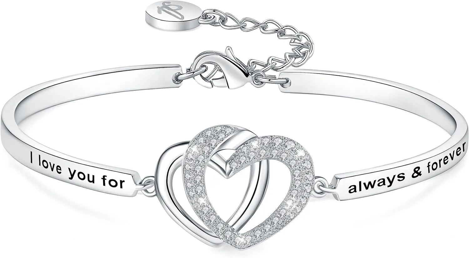 I Love You for Always and Forever/to The Moon and Back Bangle Bracelet, Birthday Anniversary Xmas Jewelry Presents for Girlfriend Wife Nana Auntie Mom Daughter Sister