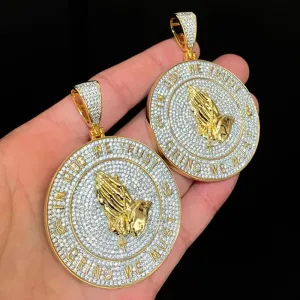 Iced Out Bling CZ We Trust In Gold & We Must Grind Letters Pendant Necklaces