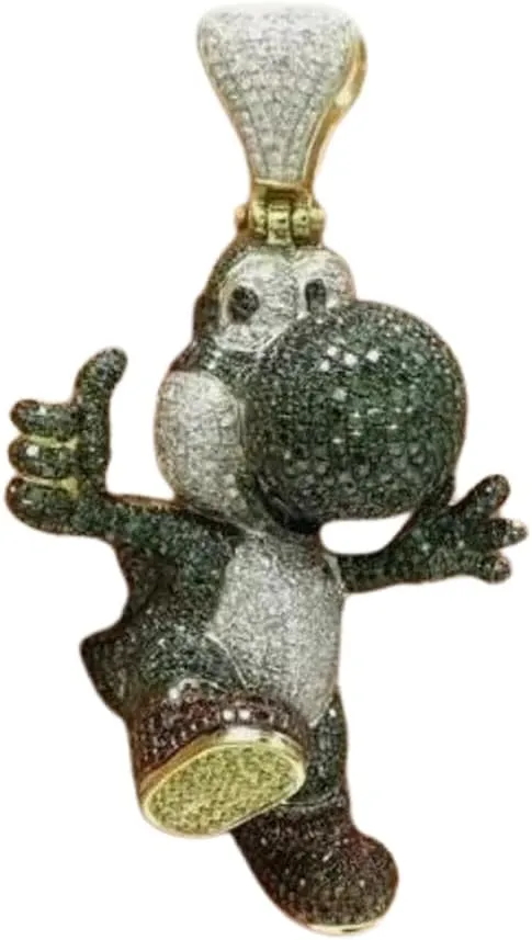 Iced Out Hip Hop Cartoon Pendant Necklace  Black & White Character Design with 3Ct Round Cut CZ Diamonds  Trendy Bling Jewelry for Men & Women  Streetwear Statement Accessory