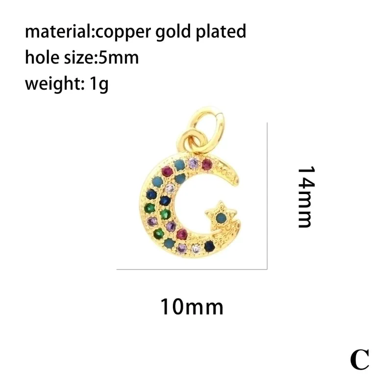 Ig Style Elegant Pentagram Moon Heart Shape Copper Plating Inlay Zircon 18k Gold Plated Charms