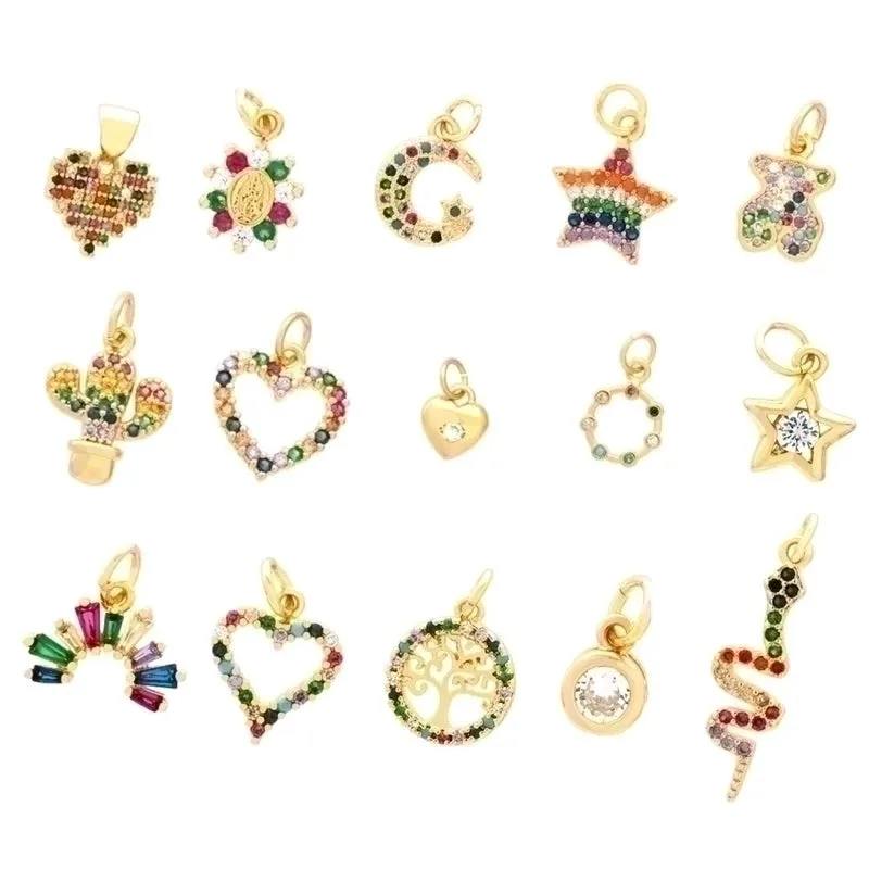 Ig Style Elegant Pentagram Moon Heart Shape Copper Plating Inlay Zircon 18k Gold Plated Charms