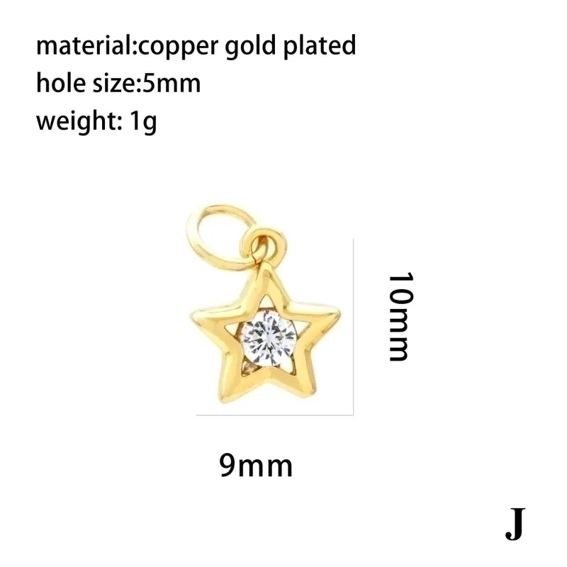 Ig Style Elegant Pentagram Moon Heart Shape Copper Plating Inlay Zircon 18k Gold Plated Charms