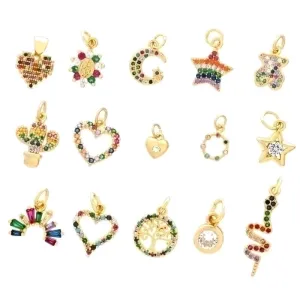 Ig Style Elegant Pentagram Moon Heart Shape Copper Plating Inlay Zircon 18k Gold Plated Charms
