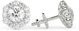 IGI Certified 1 Carat Round Lab Grown Diamond Halo Stud Earrings for Women I 14k Gold Earrings (G-H, VS1-VS2, 1.00 cttw) Brilliant Cut Diamond Screw Back Studs by Carbon Atelier