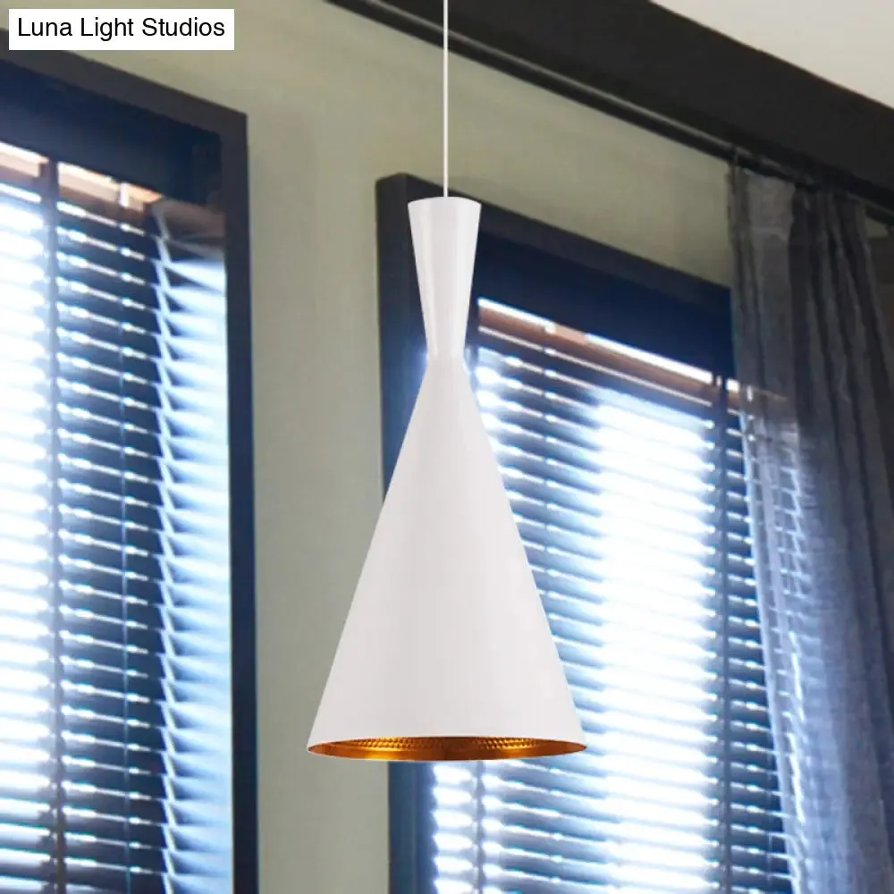 Industrial Metal Pendant Light with Cone/Saucer/Urn Design - Black/White/Gold Finish and Linear/Round Canopy