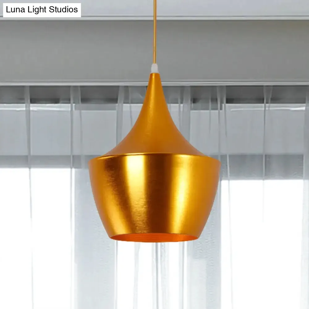 Industrial Metal Pendant Light with Cone/Saucer/Urn Design - Black/White/Gold Finish and Linear/Round Canopy