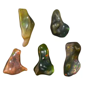 InfinityGemsArt 5pcs Black Fire Opal Loose Wholesale Bulk Stones, Natural Polished Rough Gemstones, DIY & Jewelry Making Supply, Chakra Energy Healing Crystals, Gem Collection, House Warming Gifts