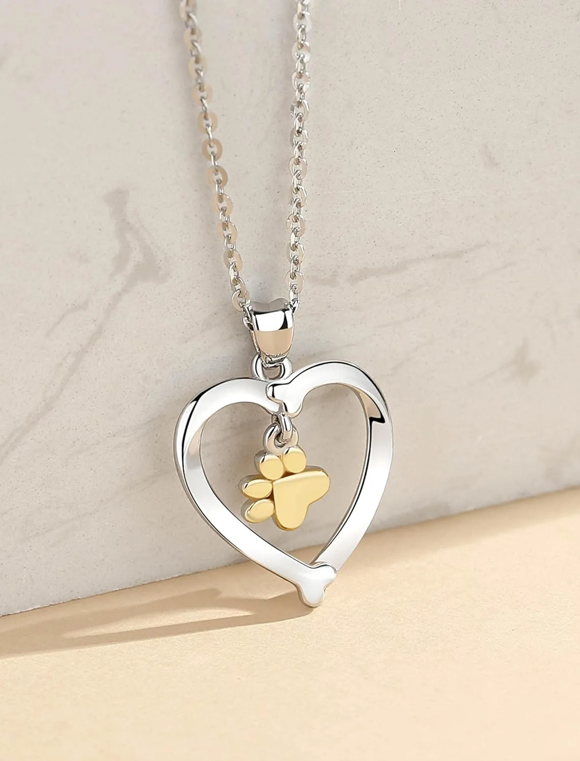 INFUSEU Sterling Silver Heart Dog Necklaces for Women Girls Pet Lover Gifts, 18" Chain