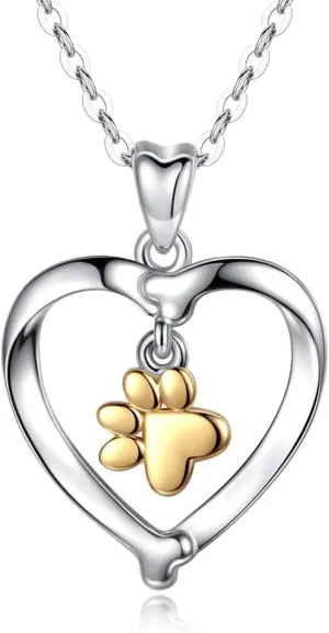 INFUSEU Sterling Silver Heart Dog Necklaces for Women Girls Pet Lover Gifts, 18" Chain