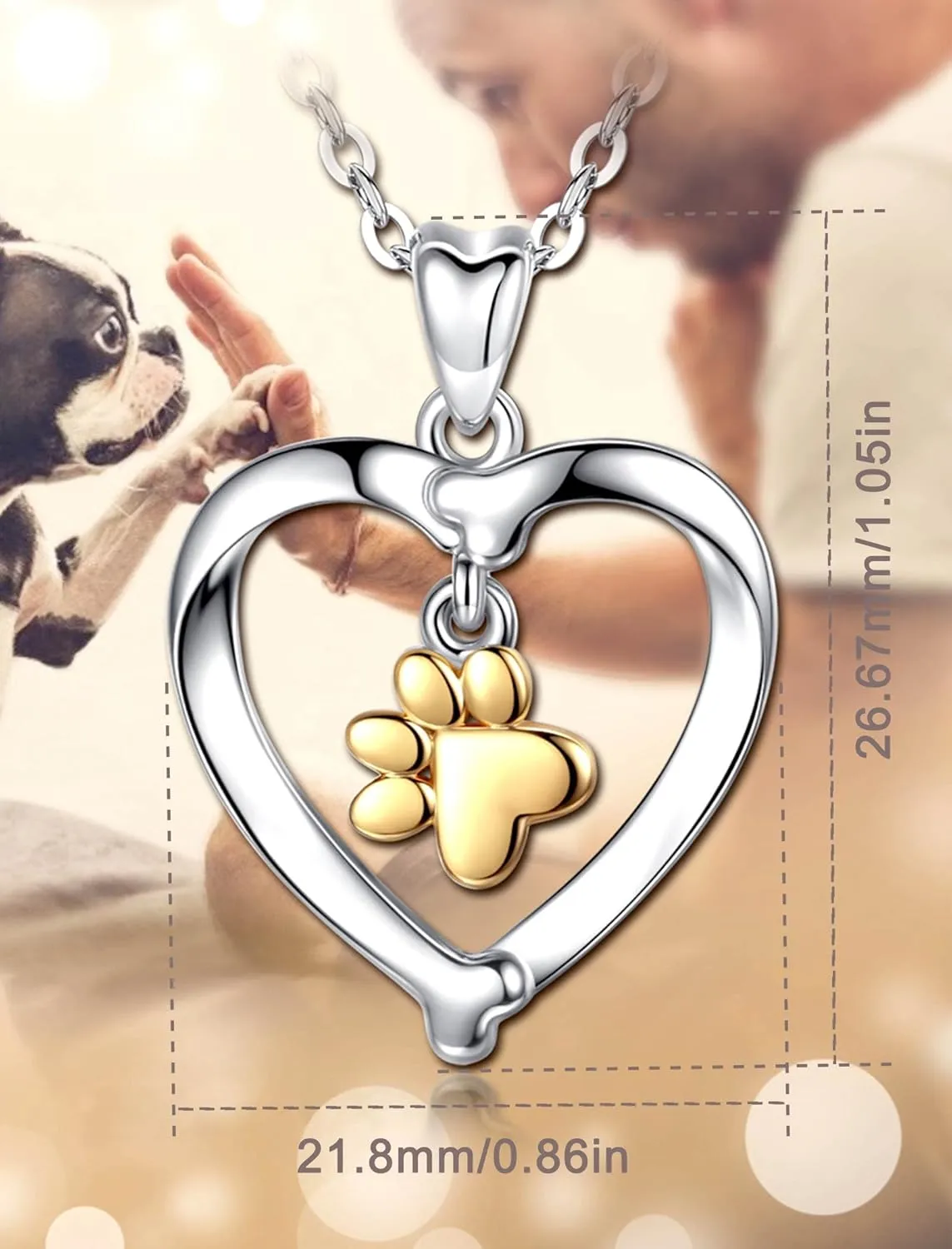 INFUSEU Sterling Silver Heart Dog Necklaces for Women Girls Pet Lover Gifts, 18" Chain