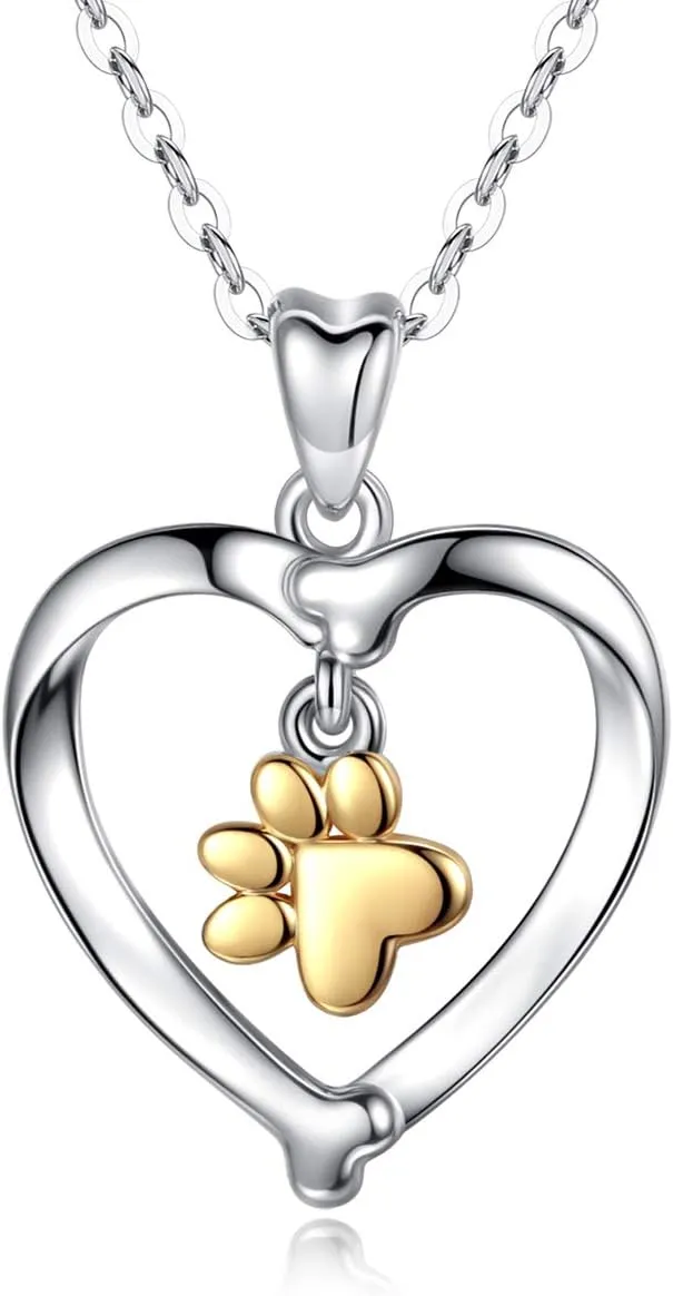 INFUSEU Sterling Silver Heart Dog Necklaces for Women Girls Pet Lover Gifts, 18" Chain