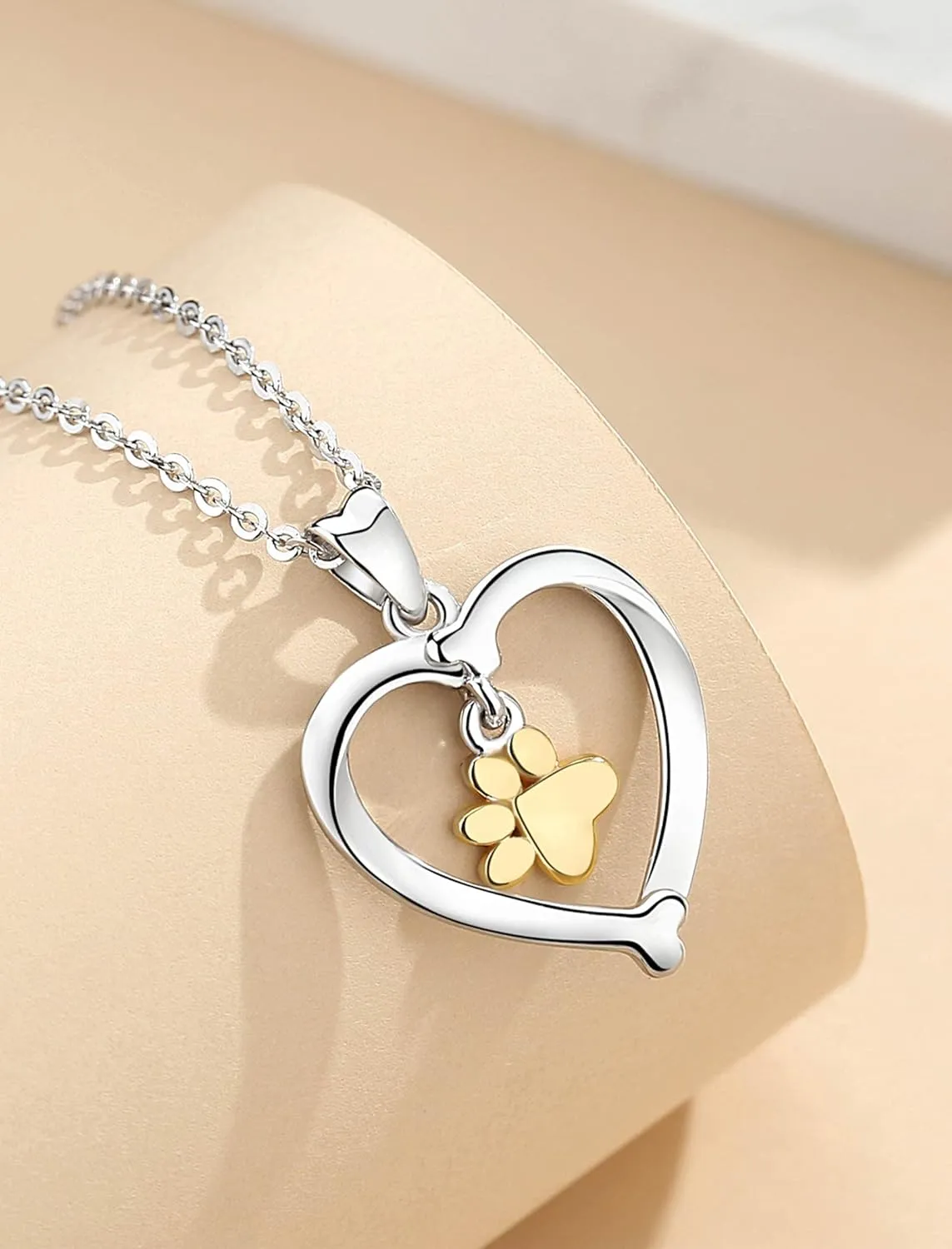 INFUSEU Sterling Silver Heart Dog Necklaces for Women Girls Pet Lover Gifts, 18" Chain