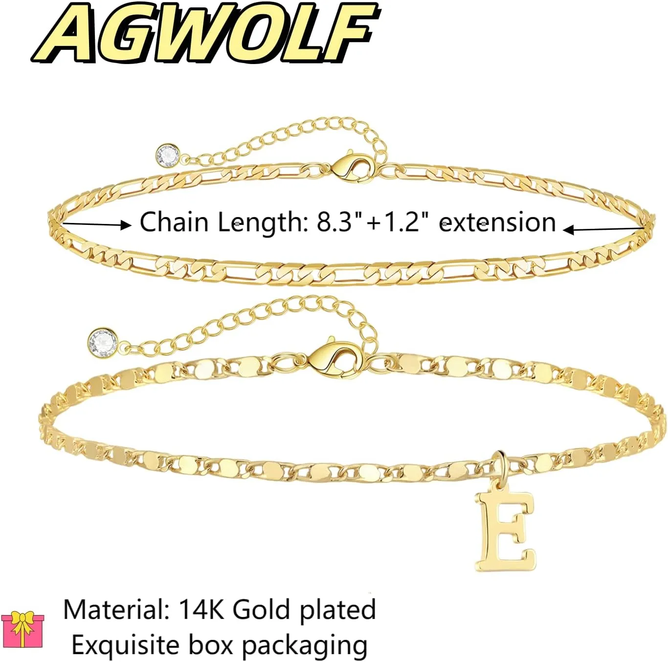 Initial Letter Ankle Bracelets Set for Women 14K Gold Plated Layered Waterproof Anklets Figaro Chain Rhinestone Dainty Anklet Set Adjustable Size Summer Beach Jewelry for Women