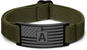 Initial Letters American Flag Bracelets for Men Boys,Letter Military Bracelets,Waterproof Adjustable Elastic Stretch StrapPatriotic Jewelry, 4th of JulyMemorial DayGraduation Easter Basket Stuffers Gifts for Son,Boyfriend,Husband or Dad