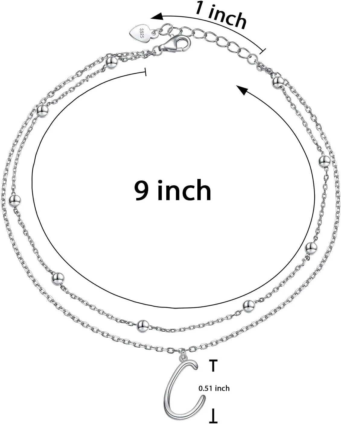 Initials Anklet for Women S925 Sterling Silver Adjustable Foot Ankle Bracelet with Letter