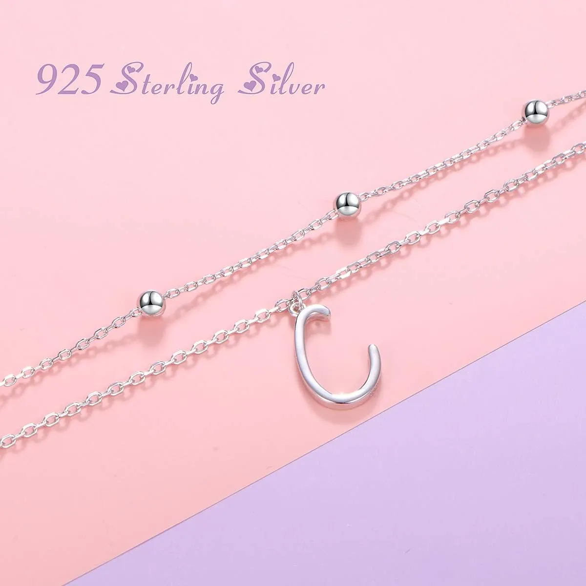 Initials Anklet for Women S925 Sterling Silver Adjustable Foot Ankle Bracelet with Letter