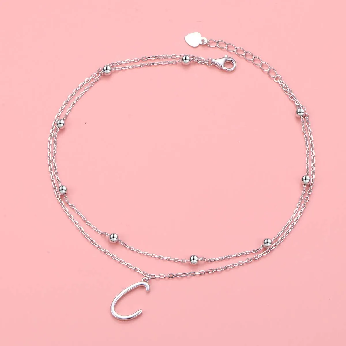Initials Anklet for Women S925 Sterling Silver Adjustable Foot Ankle Bracelet with Letter