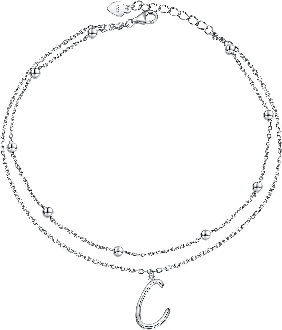 Initials Anklet for Women S925 Sterling Silver Adjustable Foot Ankle Bracelet with Letter