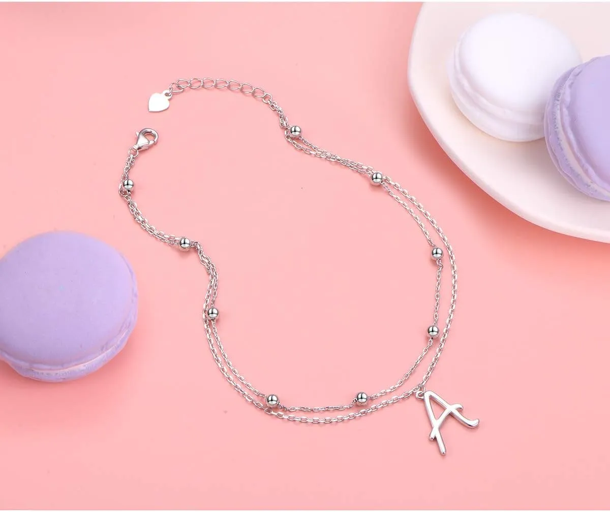 Initials Anklet for Women S925 Sterling Silver Adjustable Foot Ankle Bracelet with Letter