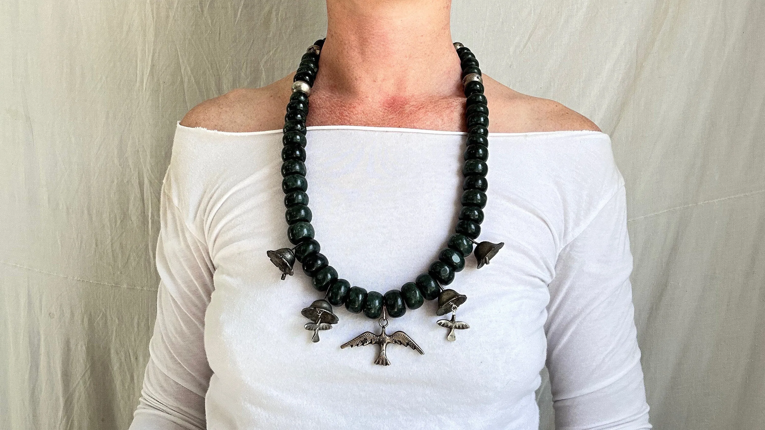 Jade Chachal Beaded Necklace. Guatemalan Jade. 1113