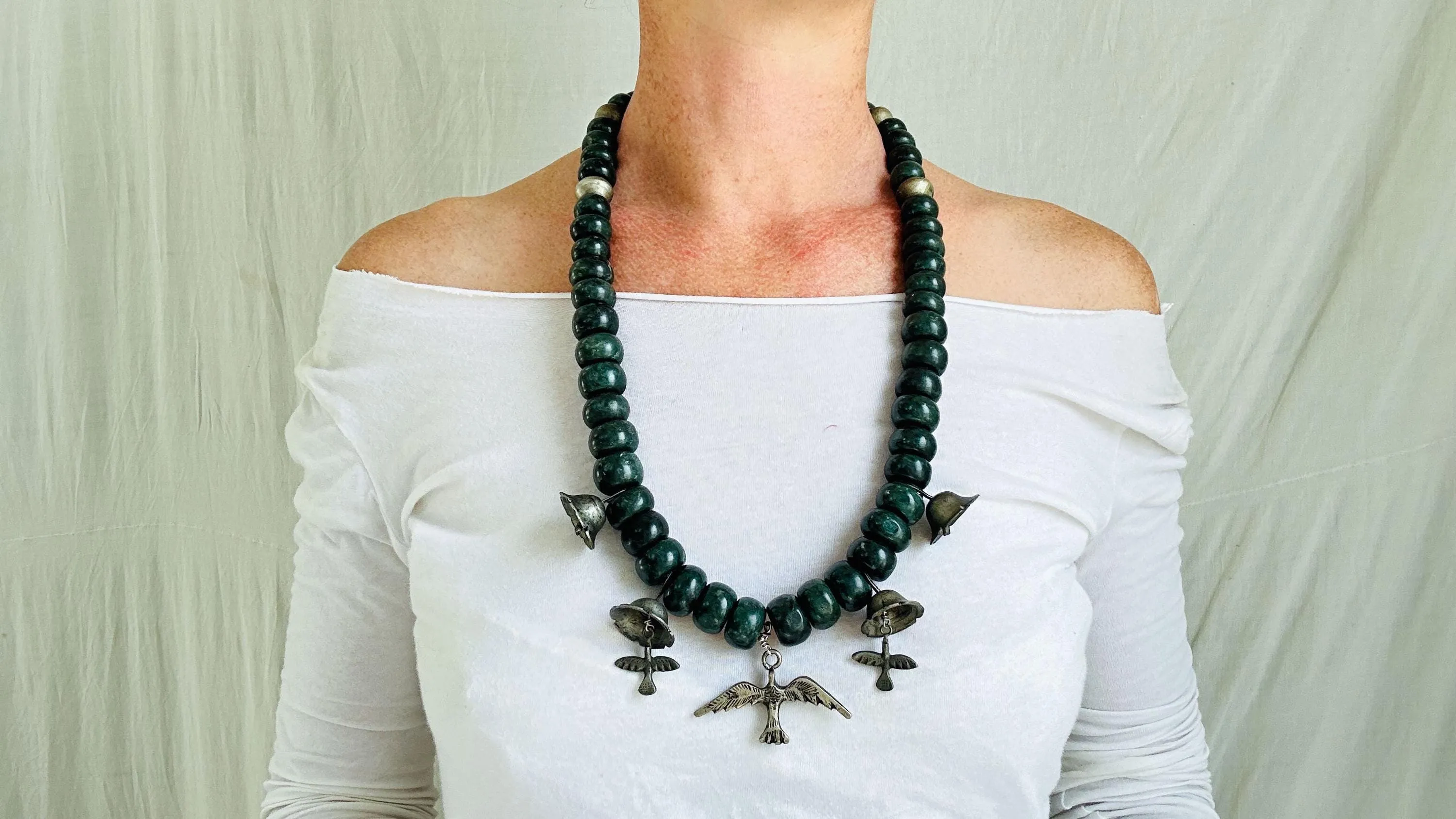 Jade Chachal Beaded Necklace. Guatemalan Jade. 2246