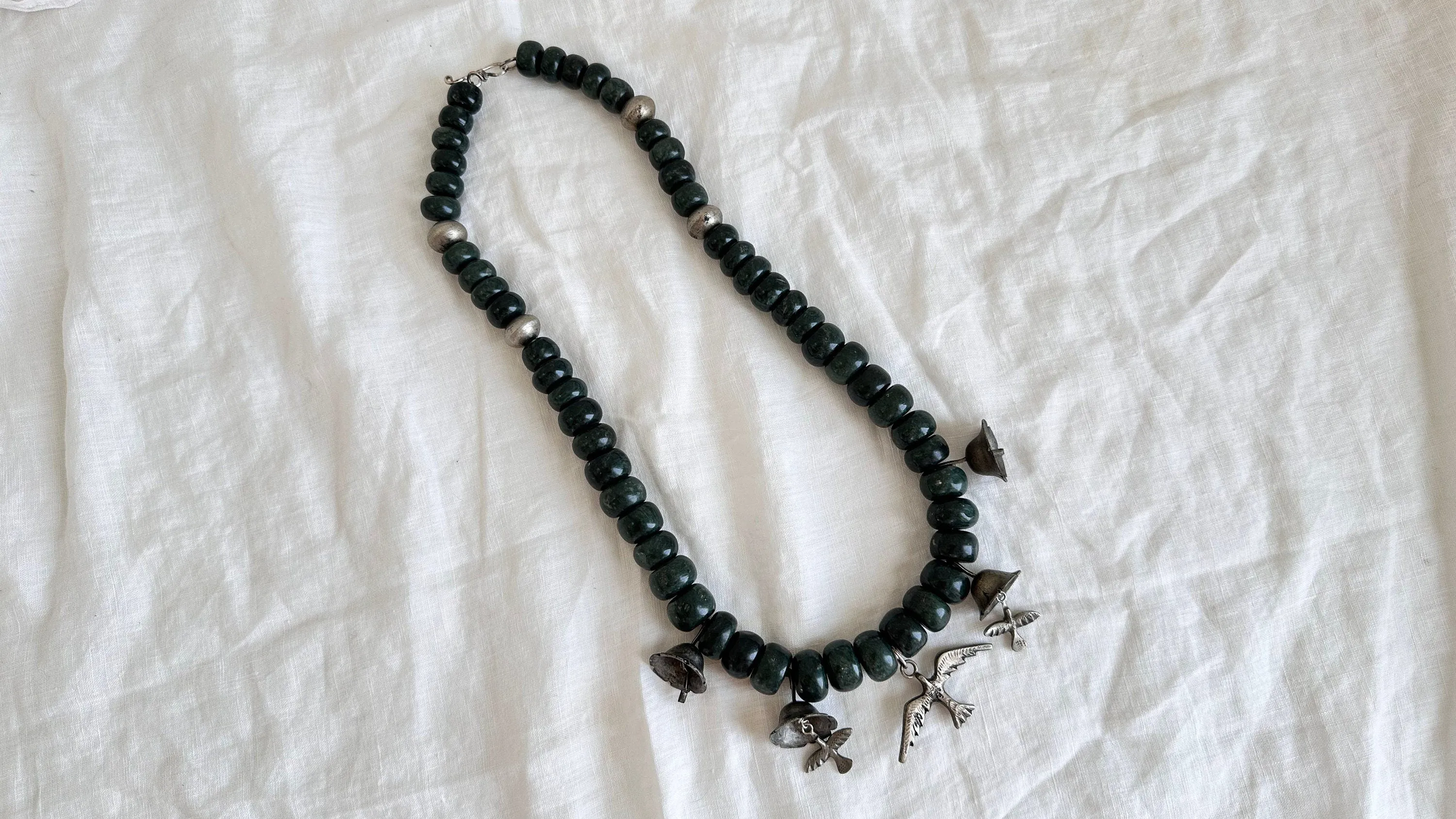 Jade Chachal Beaded Necklace. Guatemalan Jade. 2246