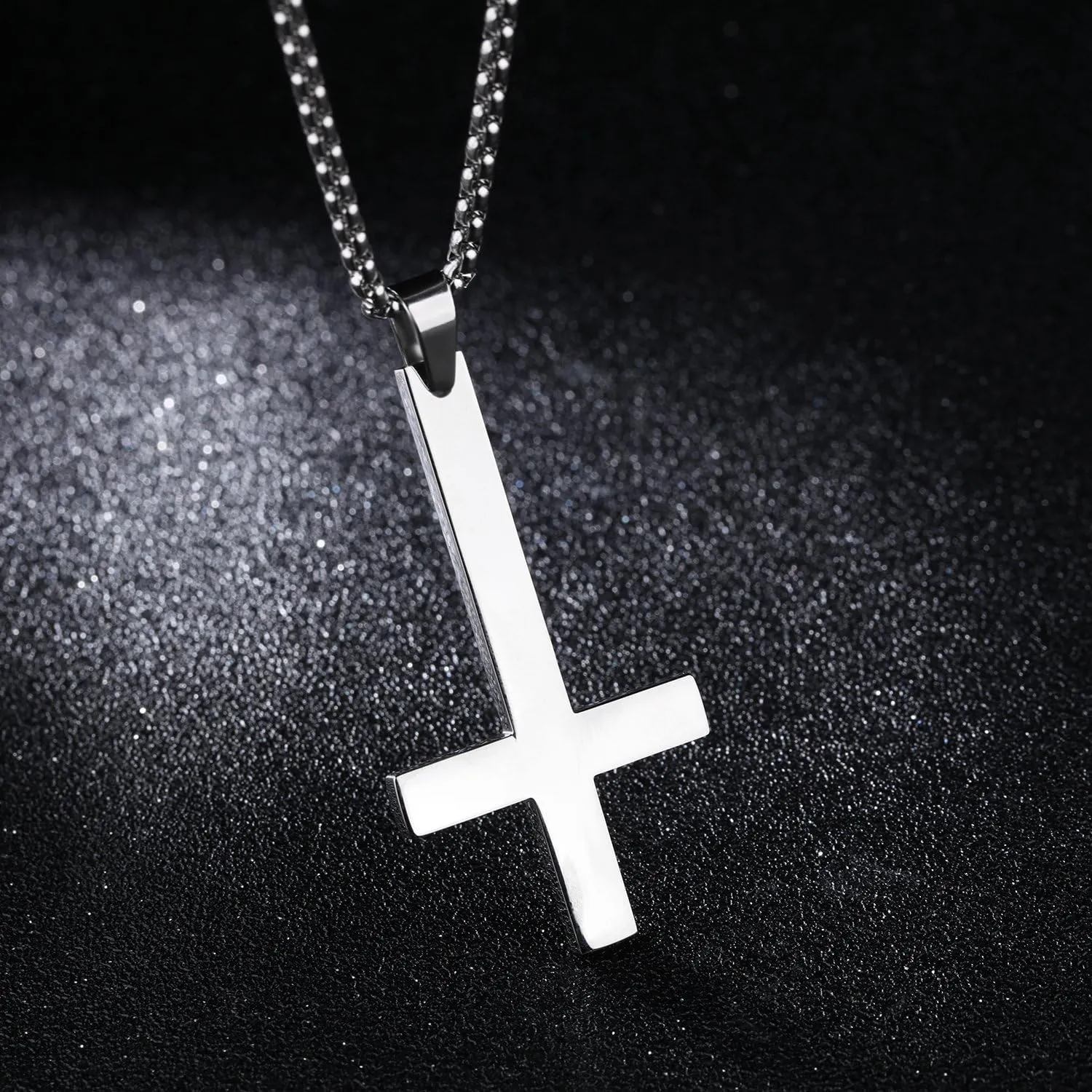 JAJAFOOK Stainless Steel Silver/Balck/Gold Upside Down Cross Pendant Necklaces with 21.6" Chain