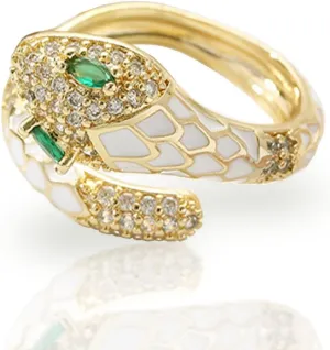 Jean Beau Cute Snake Adjustable Open Gold Ring for Women - Sparkly Vintage Wrap Stacking Animal Green Enamel Eye Fashion Statement Love Promise Costume Finger Cocktail Party Jewelry Gift