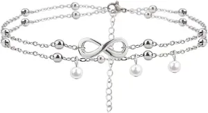 Jean Beau Infinity Beach Anklet bracelet for Women Teen Boho Waterproof Double Layered Dainty Beads Chain Charm Ankle Pearl dangling foot Jewelry Gift