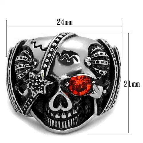 Jewellery Kingdom Mens Ruby Skull Stainless Steel Biker Signe Gothic Of Dead Ring (Silver)