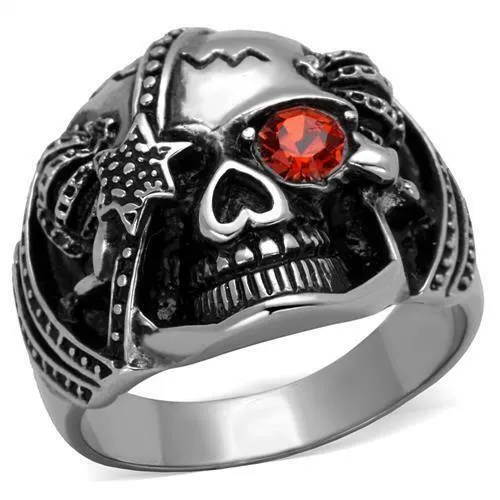 Jewellery Kingdom Mens Ruby Skull Stainless Steel Biker Signe Gothic Of Dead Ring (Silver)
