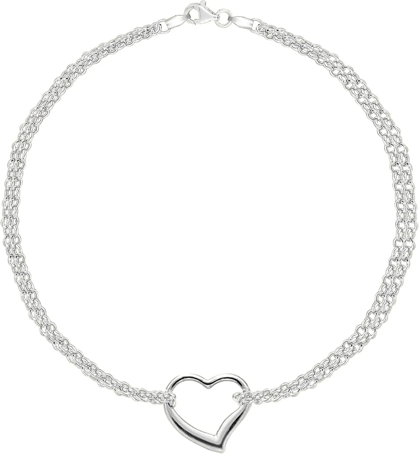 Jewelry Affairs 14K Gold Double Strand With Heart Anklet, 10"