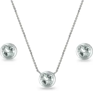 Jewelry Sets for Women, Necklace and Earring Sets for Women, Birthstone Jewelry, Genuine or Synthetic Gems, 5mm Round Bezel, Pendant Necklace, Short Necklace, Stud Earrings, Sterling Silver Jewelry