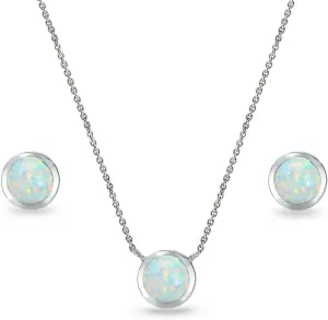 Jewelry Sets for Women, Necklace and Earring Sets for Women, Birthstone Jewelry, Genuine or Synthetic Gems, 5mm Round Bezel, Pendant Necklace, Short Necklace, Stud Earrings, Sterling Silver Jewelry