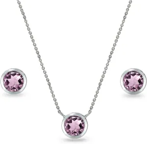Jewelry Sets for Women, Necklace and Earring Sets for Women, Birthstone Jewelry, Genuine or Synthetic Gems, 5mm Round Bezel, Pendant Necklace, Short Necklace, Stud Earrings, Sterling Silver Jewelry