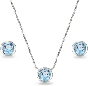 Jewelry Sets for Women, Necklace and Earring Sets for Women, Birthstone Jewelry, Genuine or Synthetic Gems, 5mm Round Bezel, Pendant Necklace, Short Necklace, Stud Earrings, Sterling Silver Jewelry