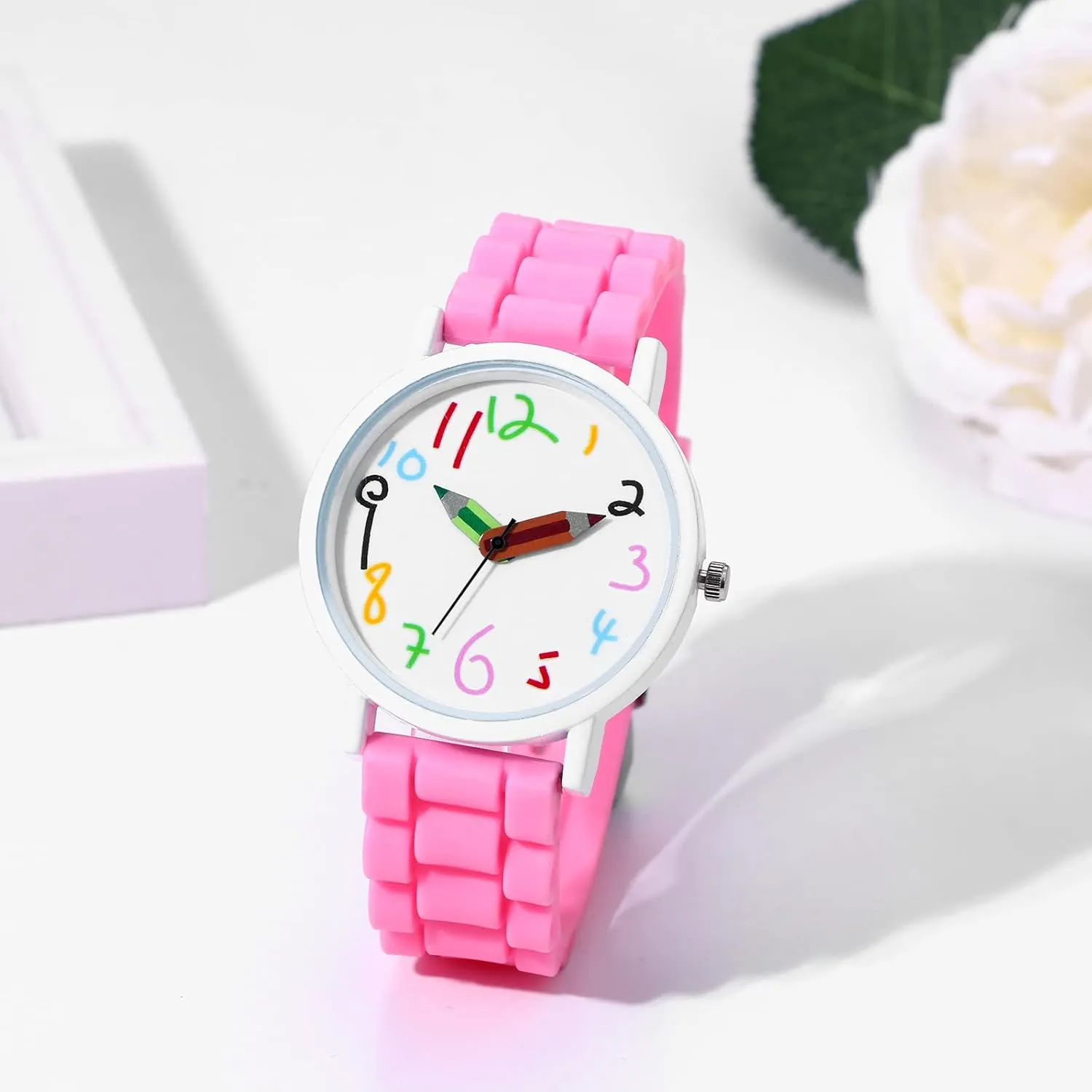 JewelryWe Time Teacher Watch Cute Analog Quartz Wristwatch Silicone Band Jelly Colorful Watches for Men Women Students Teens,