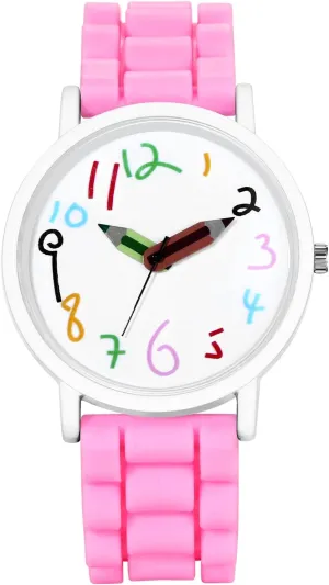 JewelryWe Time Teacher Watch Cute Analog Quartz Wristwatch Silicone Band Jelly Colorful Watches for Men Women Students Teens,