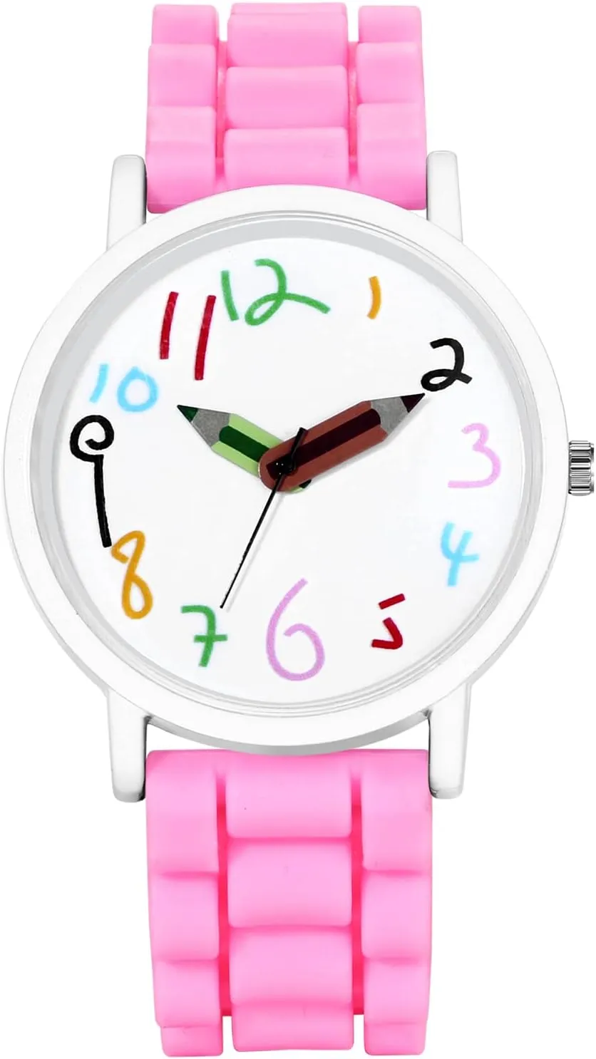 JewelryWe Time Teacher Watch Cute Analog Quartz Wristwatch Silicone Band Jelly Colorful Watches for Men Women Students Teens,