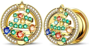 Jewseen Surgical Steel Ear Gauges Gold Ear Plugs Christmas Ear Tunnels Rainbow Cubic Zirconia Gauges for Ears for Women 2g-5/8 Gauges Plugs