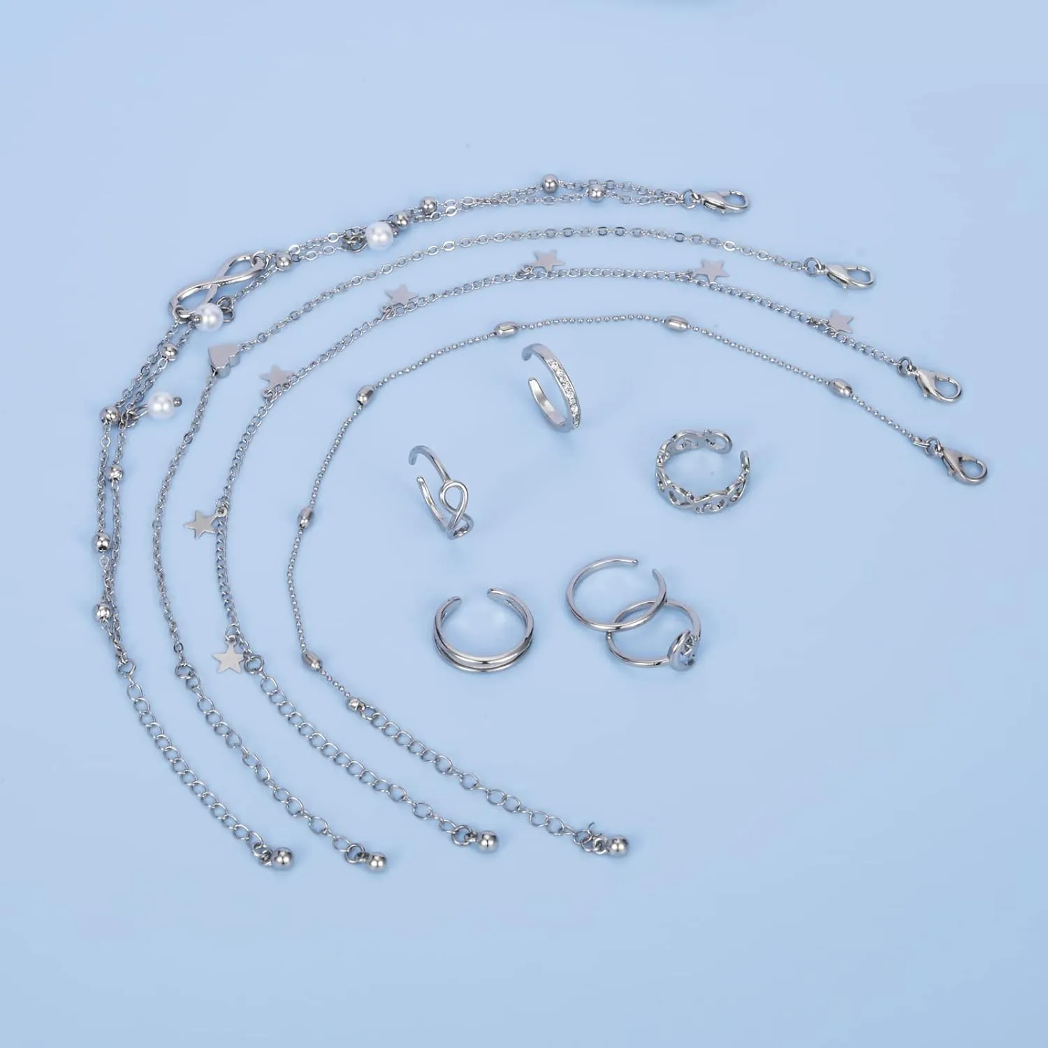 JFORYOU Toe Rings for Women Adjustable Open Toe Rings with Anklet Set CZ Flower Toes Ring for Summer Beach Foot Jewelry