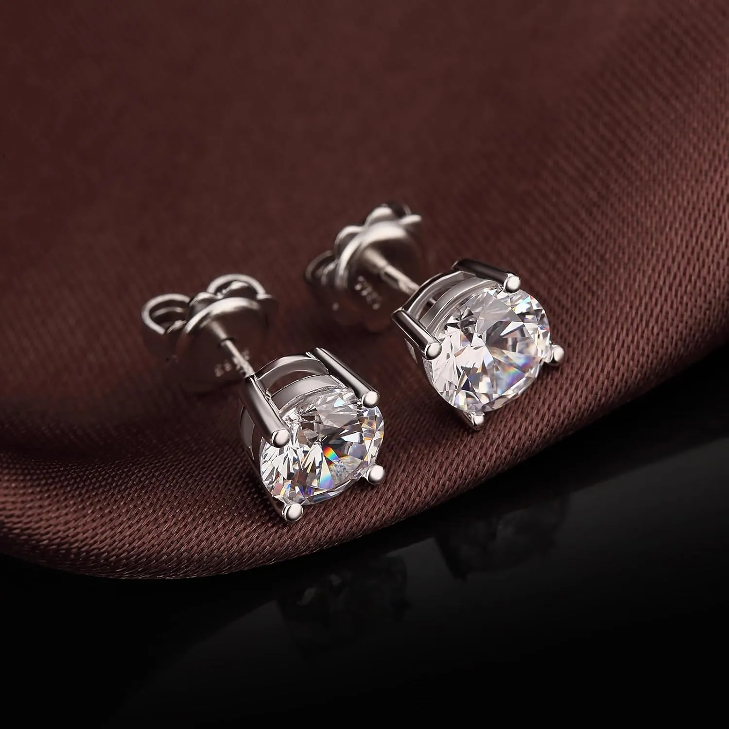 Jiamiaoi 18K White Gold Plated Simulated Diamond Stud Earrings 925 Sterling Silver Round Stud Earring 4mm to 8mm Earrings Stud for Women Men