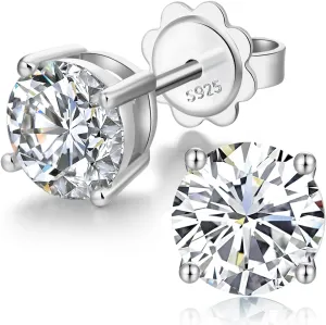 Jiamiaoi 18K White Gold Plated Simulated Diamond Stud Earrings 925 Sterling Silver Round Stud Earring 4mm to 8mm Earrings Stud for Women Men