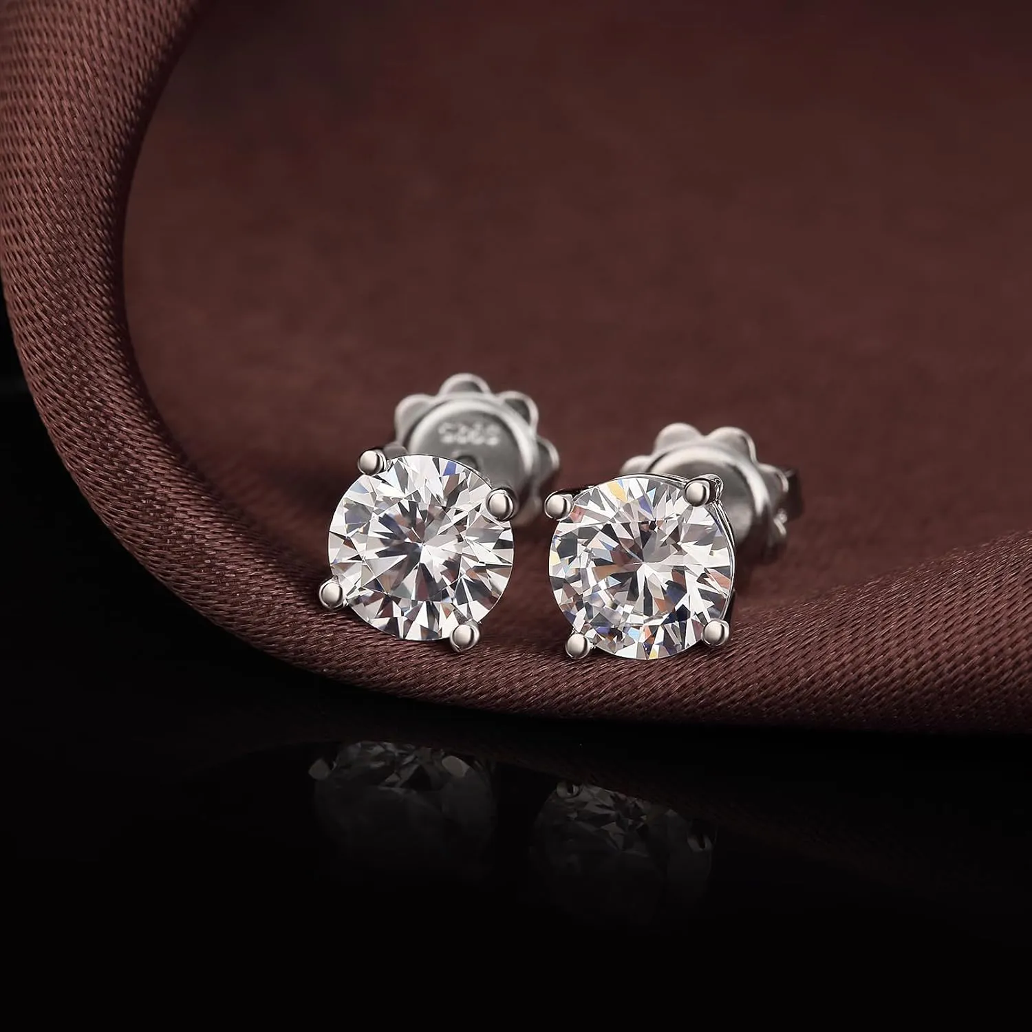 Jiamiaoi 18K White Gold Plated Simulated Diamond Stud Earrings 925 Sterling Silver Round Stud Earring 4mm to 8mm Earrings Stud for Women Men