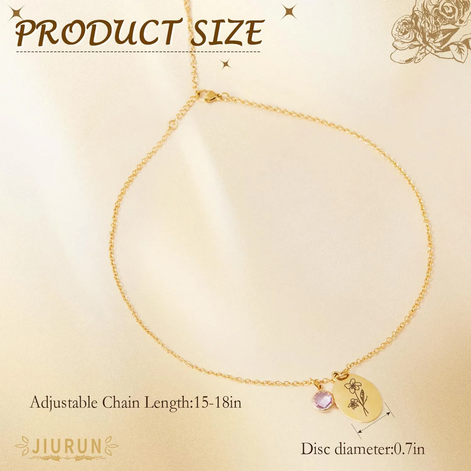 JIURUN Birth Flower Necklace for Women Mom,18K Gold Plated Dainty Birthstone Pendant Handmade Necklaces Personalized Floral Pendant Birthday Gifts Mothers Day Valentines Day Gift For Women